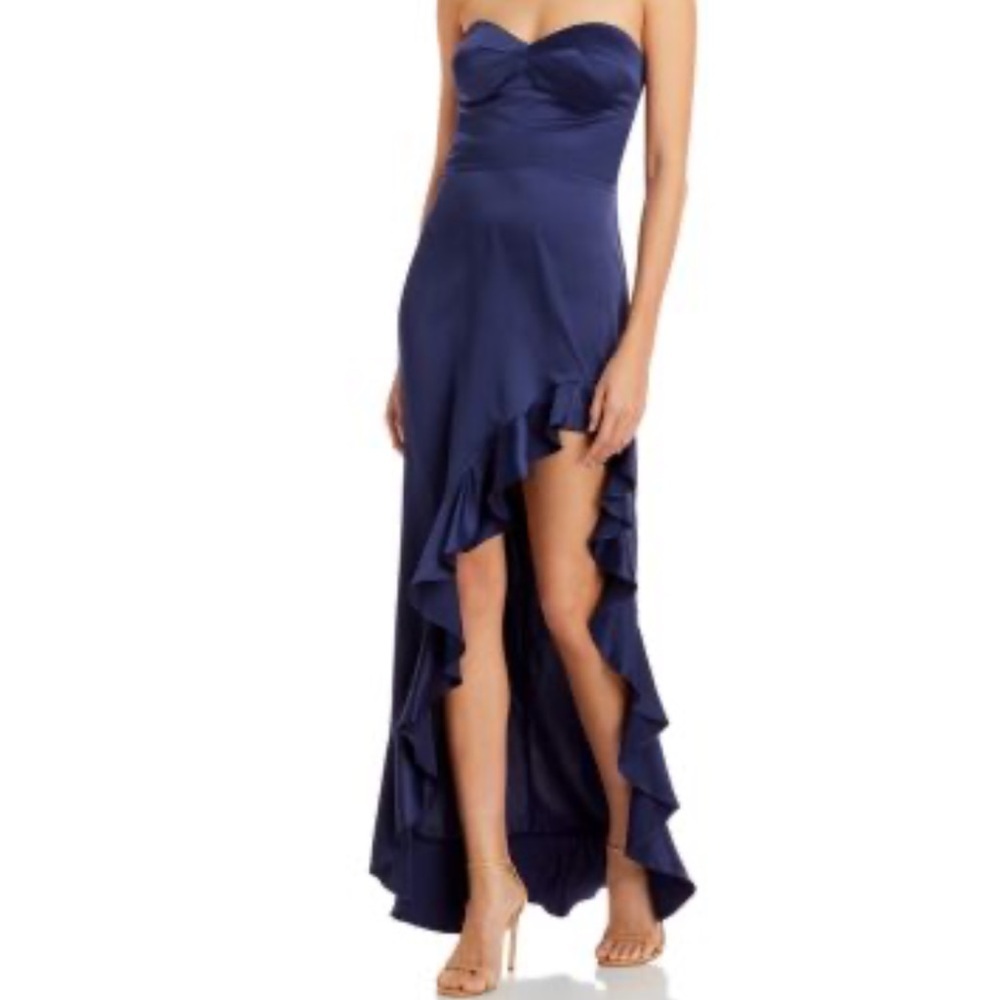 AQUA STRAPLESS RUFFLE BLUE MAXI DRESS SIZE SMALL